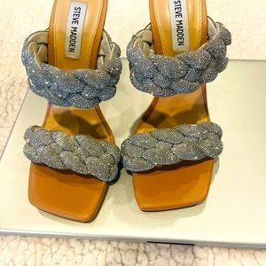 Steve Madden Kenley-R Silver Rhinestone Braided High Heel